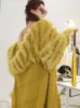 Женское полушерстяное пальто OFTBUY 2023, осень-зима, женское вязаное пальто с натуральным мехом, украшение, женский модный длинный теплый свитер 231013
