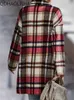 Women's Wool Blend's Coat 2023 In British Style Woman Clothing Imitation Borsted Plaid Mid Lengthy Thick Pocket Lapel Loose Coats 231013