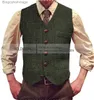 Men's Vests Men's Suit Vests Herringbone Tweed V Neck Formal Business Vest Waistcoat Groosman For Wedding For JacketL231014