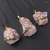 Pendant Necklaces Fashion Gold Plating Crystal Original Natural Gem Stone Necklace Jewelry Making Charm Accessories 5pc Wholesale