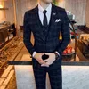 Men's Suits 2023 High Quality Handsome English Plaid Men (suit Vest Trousers) Korean Slim Suit Three-piece Business Casual Set