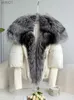 Women's Fur Faux Fur Janveny Large Real Silver Fox Fur Collar 2023 White Duck Down Jacket Women Winter Luxury Puffer Coat Oversize Feather OutwearL231013