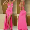 Kvinnors sömnkläder Sexig backless Party Nightie Kvinnor Halter Deep V-Neck Night Dress High Split Ladies Nightgown Summer med G-206Y