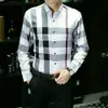 Designer Mens Dress Shirt Casual Slim Silk T-shirt Manga Longa Casual Roupas de Negócios Luxo Xadrez Homens Asiático Szie M-4XL