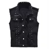 Mode High Street Hommes Denim Gilet Style Punk Rivet Jeans Gilet Plus La Taille M-5XL Mâle Moto Sans Manches Jean Veste Black320E