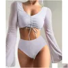 Femmes Plus Taille Maillots de bain Femmes Split Maillot de bain 2023 Sexy à manches longues Smock Deux pièces Summer Blue Lady Er Up Maillot de bain Bikini S Dhx5H