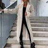 Trenchs de femmes WYBLZ col rabattu veste en cuir PU femmes long manteau automne hiver épais chaud vêtements d'extérieur solide ceinture streetwear