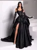 Festklänningar M1713 Black Fashion Evening Dresses/Bridal Wedding Girl Prom Gowns A-Line Slit Sleeveless Satin