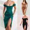 Casual Dresses Elegant Women Off Shoulder Push Up Midi Tube Dress With High Slit Cocktail Wedding Guest Birthday Club Party288k