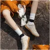 Other Festive Party Supplies Womens Stockings Color Match Embroidery Cotton Socks Ventilate Couple White Uniform Size Unisex Sport Dhtbs