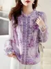 Женские блузки, осень 2023, фиолетовая шифоновая рубашка с принтом фонариков, блузка с длинными рукавами, топ для женщин, Blusas Elegantes Social Feminina