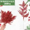 装飾的な花卸売50pcグリッターリーフクリスマスフラワーデコレーション人工松の偽の植物diy yearパーティーホームガーデン装飾