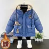 Daunenmantel Jungen Daunenjacke Oberbekleidung Tasche Verdickte Baumwolle Bär Feste Kapuzenjacke 2023 Neuer Winter Warmer Baby-Kindermantel 4-12 Jahre J231013