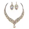 Halsband örhängen set kvinnlig 1 trendig utskuren justerbar brud smycken tillbehör stud vatten droppformat för prom