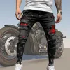 Zagnione męskie chude dżinsy Slim Locomotive Otórz Pencil Spodnie Zipper Biker Hip Hop Denim Spodnie Jogging Street Ubrania Man x0621207t