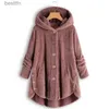 Mélanges de laine pour femmes automne hiver manteau femmes chaud ours en peluche manteau laine veste Fe peluche manteau à capuche veste nouveaux manteaux pour femmes couleur unie JacketL231014