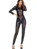 Women's Jumpsuits Rompers Sexy Women Latex Bodysuit Womens Mesh Jumpsuits Nightclub Pole Dance PU Catsuit Patent Leather Halloween Uniform 231013