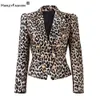 Trajes de mujer Blazers Primavera Otoño Tela personalizada Calidad Precio de ganga Mujeres Clásico Leopaard Priting Slim Street Chaquetas femeninas 231013