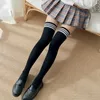 Chaussettes sexy Sexy noir blanc rayé chaussettes longues femmes cuissardes chaussettes sur le genou bas japonais Lolita dames filles genou chaussettes hautesL2310/9