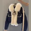 Parkas pour femmes hiver femmes noir coton manteau léger col en fausse fourrure Bomber veste courte rembourré PU Parka en cuir Cardigan hauts 231013