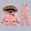 Piumino bambina invernale piumino set di abbigliamento -30 gradi bambini addensare caldo collo di pelliccia cappotti tuta infantile tuta da neve 0-6 anni J231013