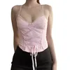 Tanques de mujer Y2k Pink Top Mujeres 2023 Verano Lindo Streetwear Spaghetti Strap Tank Tops Sexy Floral Lace Up Bow Vendaje Corsé Camisole