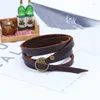 Armreif, Vintage-Schmuck im böhmischen Stil, mehrschichtiges Wickelarmband aus echtem Leder für Männer und Frauen, geprägte Buchstabenarmbänder