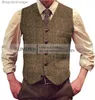 Men's Vests Men's Suit Vests Herringbone Tweed V Neck Formal Business Vest Waistcoat Groosman For Wedding For JacketL231014