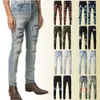 Jeans en détresse déchiré maigre hommes moto moto hors coton pieds minces haute rue denim bleu clair pâte tissu trou taille 40 pantalon hip hop mensml