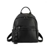 Sacos escolares preto couro genuíno mochila feminina casual real couro duplo bolsa de ombro luxo senhoras vaca viagem