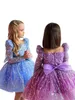 New Blue Shiny Flower Girls For Weddings Pearls Children Party Dresses Princess Pageant Formal Prom Little Baby Girl Birthday Dress 403