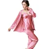 Kant Zijden Pyjamabroek Set Dames Dames Nachthemden Met Lange Mouwen Broekpak Driedelige Homewear Kleding Voor Women242S