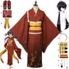 Cosplay Anime Bungou Bungo Stray Dogs Izumi Kyouka Kyka Kyoka Cosplay Kostüm Perücke Clogs Rot Kimono Uniform Halloween Rollenspiel Anzug