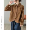 Women's Blouses Solid Color Casual Corduroy Shirt For Women Loose Square Neck Long Sleeved Autumn Winter Pocket Tops High Quality Cloth