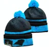 Hommes tricotés à revers Pom Panthers bonnets Bobble chapeaux Sport tricot chapeau rayé ligne de touche laine chaude Baseball bonnets casquette pour femmes a9