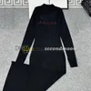 Women Sexy Long Dress Letters Jacquard Knits Dresses Long Sleeve Knitted Frock Casual Style Frocks