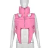 Women's Vests Pink Sexy Cut Out Cropped Puffer Jackets Women Autumn Winter Irregular Sleeveless Vest Y2K Turtleneck Quilted Bubble Coats 231013