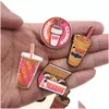 Tecknad tillbehör Hamburger Milk Tea Clog Charms PVC Shoe Parts Accessories Decoration Buckle Charm Pinns knappar Baby, Kids Maternit DHSJF