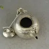 Bottles Chinese Decorative Miao Silver Carving Technology Unique Peach Teapot