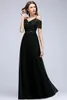 Party Dresses Black Lace Chiffon Evening For Women A-Line V-Neck Backless Cap Hylsa Lång formella bröllopsklänningar 2023