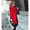 Misto lana da donna Cappotto di lana Donna Rosso M-4XL Colletto del vestito Slim 2022 Autunno Inverno Nuovo Ufficio Donna Moda Giallo Lungo Cappotti di lana Feminina LD1396L231014