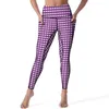 Calças ativas Roxo Gingham Leggings Verificado Impressão Cintura Alta Yoga Novidade Stretch Legging Mulheres Gráfico Fitness Esporte