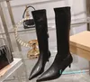 Black Genuine leather boots stiletto heels point toes side zip thigh-high stretch tall boot for women luxury designer shoes factory footwear