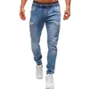 Men's Elastic Cuffed Pants Casual Drawstring Jeans Training Jogger Athletic Sweatpants Fashion Zipper 220425240V