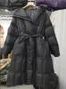 Parkas pour femmes Janveny longue doudoune femmes à capuche épais 90 manteau de canard avec ceinture vêtements d'hiver femme plume 231013