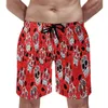 Pantalones cortos para hombres Tablero de impresión de calavera de azúcar Verano Rojo y blanco Moda Playa Hombre Deportes Fitness Secado rápido Troncos de natación personalizados