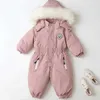 Down Coat -30 vinter babykläder förtjockar varm romper plus fleece jumpsuit snowduits flicka pojke huva jackor skiddräkter barn kappa ytterkläder j231013