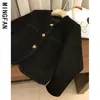 Women 'Blends Office Lady Black Coat 2023春と秋の韓国スタイル多目的ファッションツイードスモールスーツの女性231013