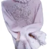 Maglioni da donna Maglione Perla pesante Tridimensionale con paillettes Fiore Top Bordo di loto femminile Orecchio in legno Fondo rosato