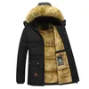 Parka da uomo in piumino 2023 nuovi uomini invernali Parka foderato in pile spesso caldo con cappuccio collo di pelliccia cappotto maschile taglia 5XL giacca in peluche autunno lavoro outwearing nero J231014